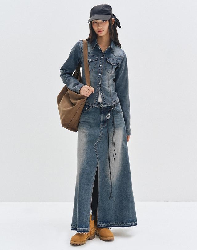 데케트 우먼 Maxi Skirt DCSK006BLUE 착용컷