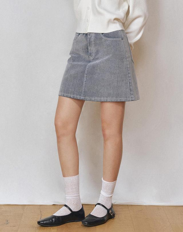 데케트 우먼 [벨벳데님]Velvet Mini Skirt DCSK007FOGBLUE 착용컷