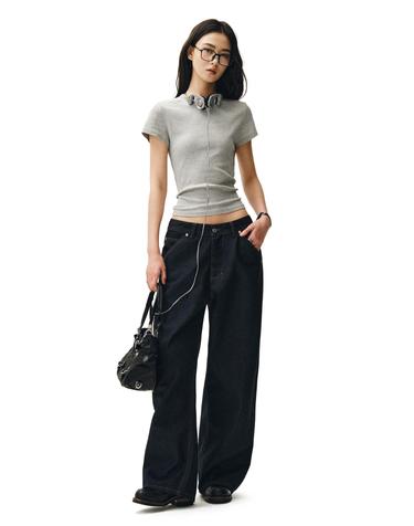 Cinchback Barrel Wide Leg Jeans DCWPT022CPINDIGO
