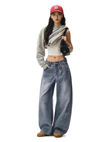Cinchback Barrel Wide Leg Jeans DCWPT022BLUE