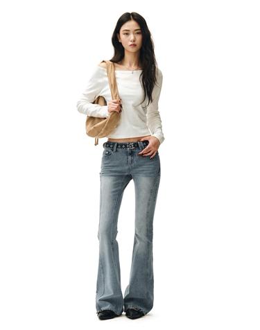 Zip Pocket Slim Low Rise Flared Jeans DCWPT021LIGHTBLUE