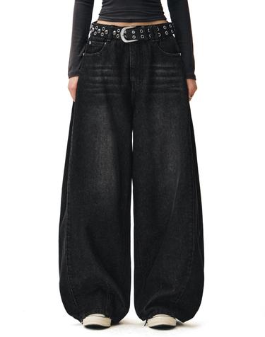 Side Pin Tuck Barrel Jeans DCWPT019BLACK