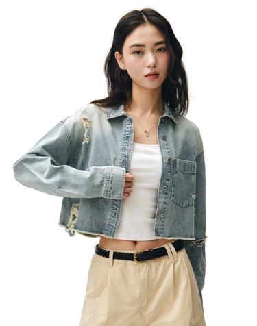 Cropped Damage Denim Shirts DCWSH004LIGHTBLUE