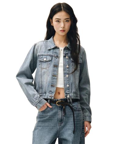 Cropped Denim Jacket DCWJK002LIGHTBLUE