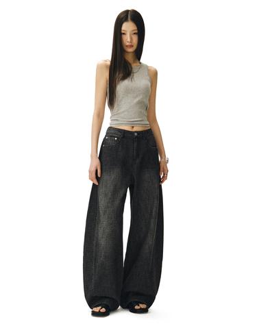 [린넨라이크]Linen Like Barrel Jeans DCWPT029BLACK