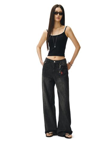 [린넨라이크]Linen Like Wide Jeans DCWPT028BLACK