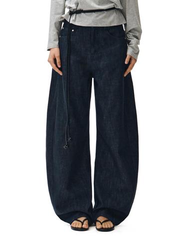 [린넨라이크]Linen Like Curved Wide Jeans DCWPT026CPINDIGO