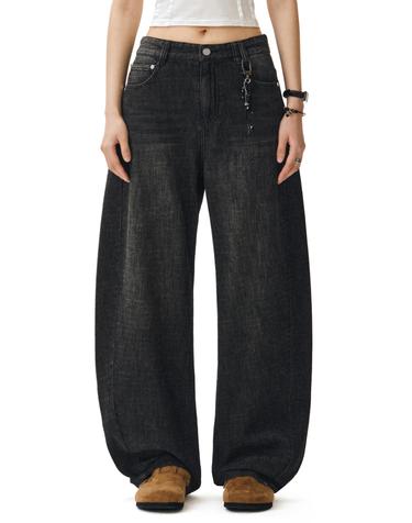 [린넨라이크]Linen Like Curved Wide Jeans DCWPT026BLACK