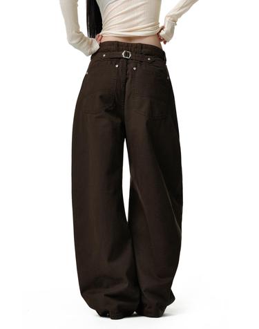 Cinchback Barrel Wide Leg Pants DCWPT022BROWN