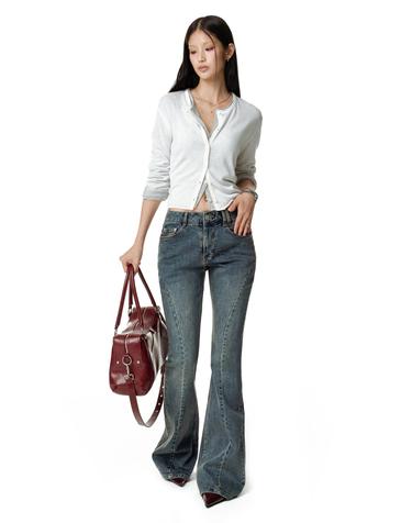Adjustable  Back Low Rise Slim Flared Jeans DCWPT030BLUE