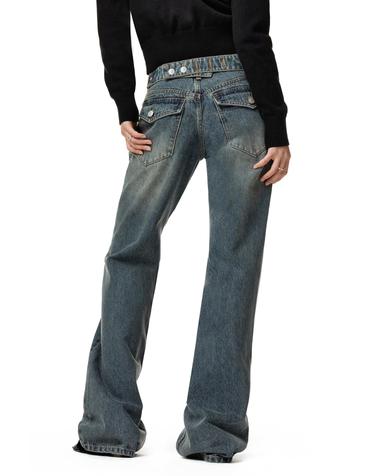 Adjustable Back Low Rise Relaxed Flared Jeans DCWPT031BLUE