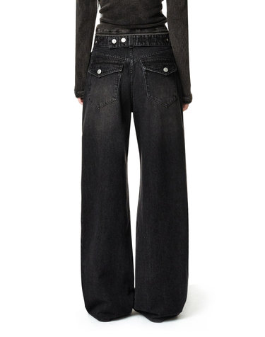 Adjustable Back Wide Jeans DCWPT032BLACK
