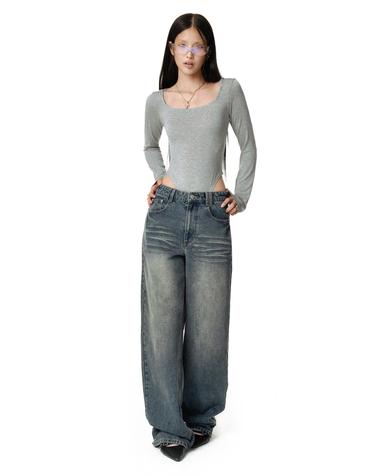 데케트 우먼 Adjustable Back Wide Jeans DCWPT032BLUE