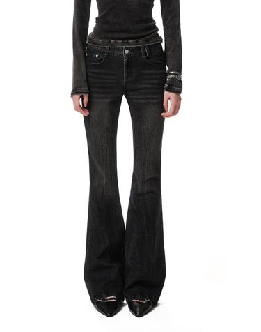 Crinkle Washed Low Rise Slim Flared Jeans DCWPT035BLACK