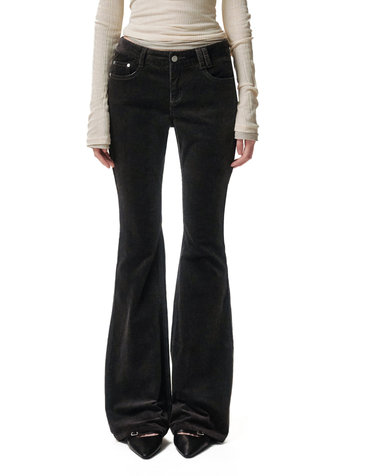 Signature Slim Low Rise Flared Corduroy Pants DCWPT041CHARCOAL