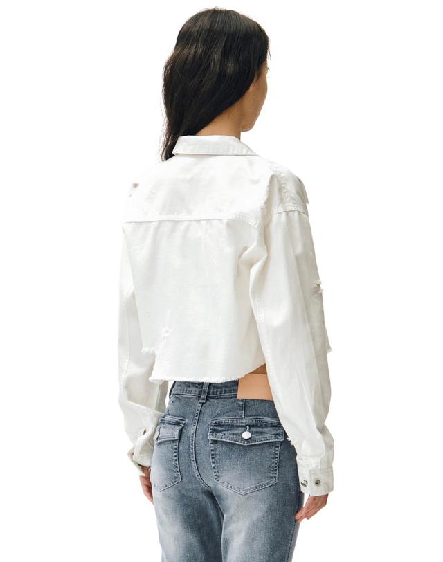 데케트 우먼 Cropped Damage Denim Shirts DCWSH004WHITE 착용컷