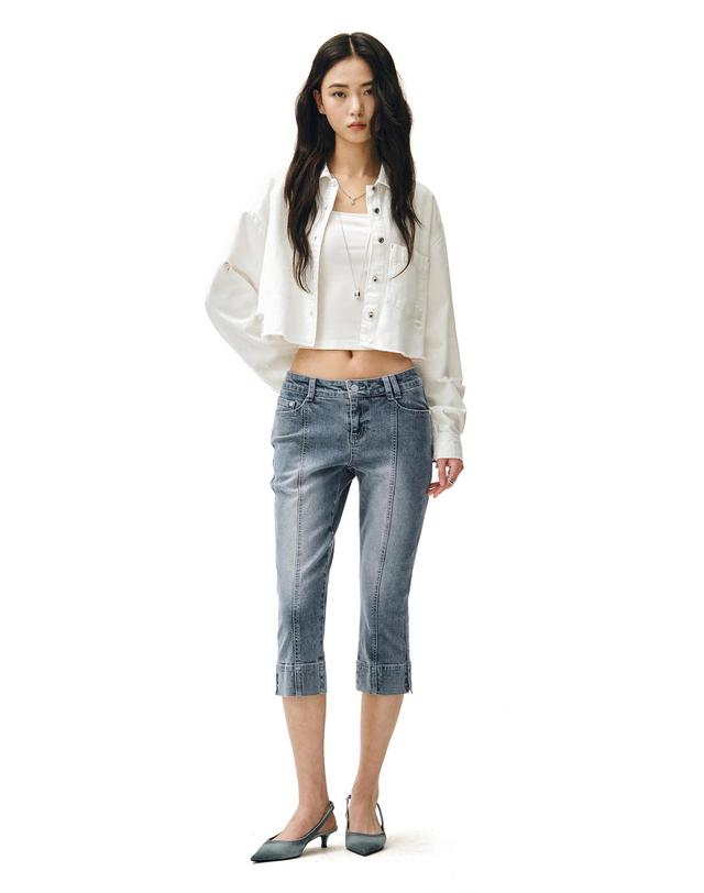 데케트 우먼 Cropped Damage Denim Shirts DCWSH004WHITE 착용컷