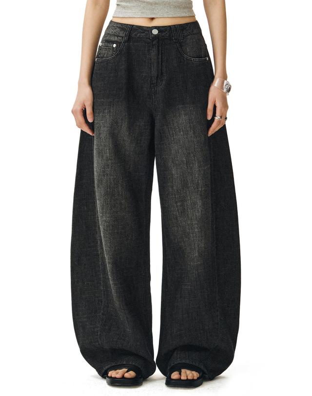 데케트 우먼 [린넨라이크]Linen Like Barrel Jeans DCWPT029BLACK 착용컷