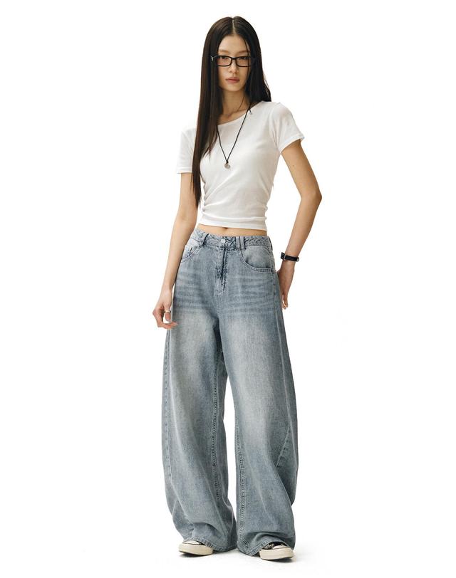 데케트 우먼 [린넨라이크]Linen Like Barrel Jeans DCWPT029LIGHTBLUE 착용컷