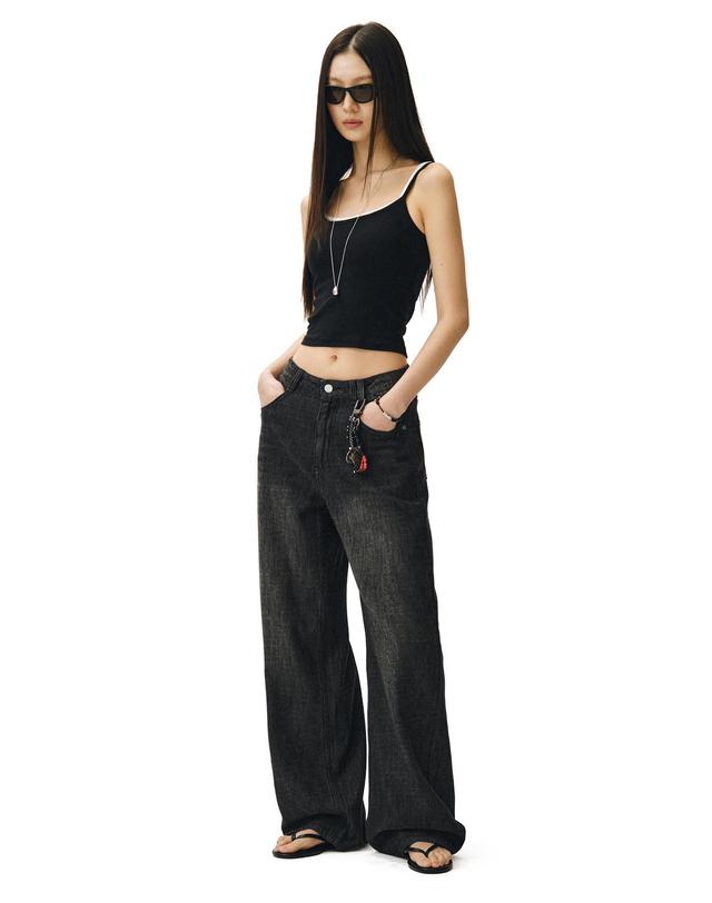 데케트 우먼 [린넨라이크]Linen Like Wide Jeans DCWPT028BLACK 착용컷