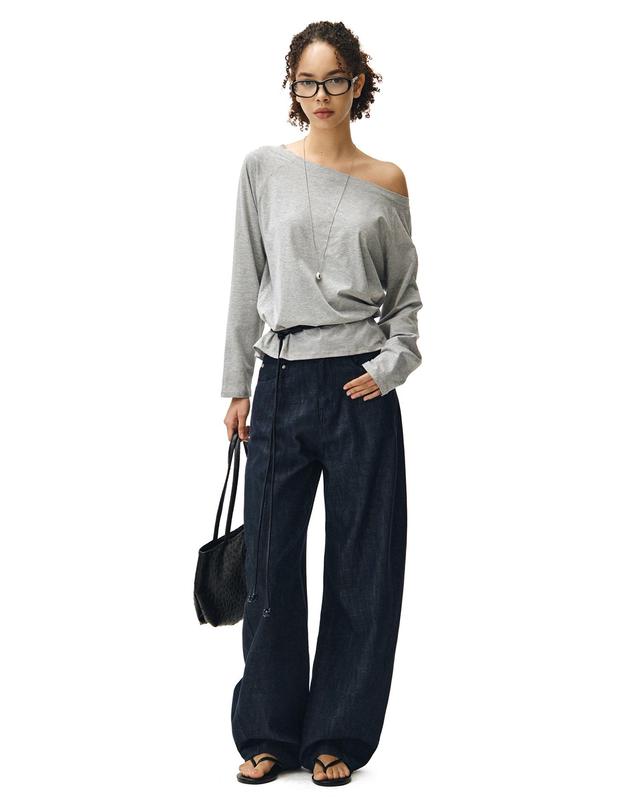 데케트 우먼 [린넨라이크]Linen Like Curved Wide Jeans DCWPT026CPINDIGO 착용컷
