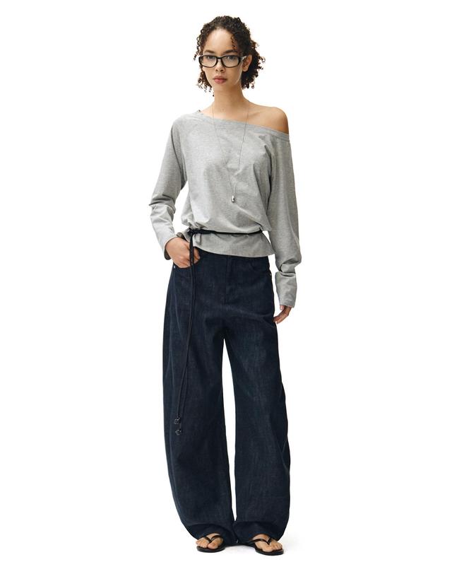 데케트 우먼 [린넨라이크]Linen Like Curved Wide Jeans DCWPT026CPINDIGO 착용컷