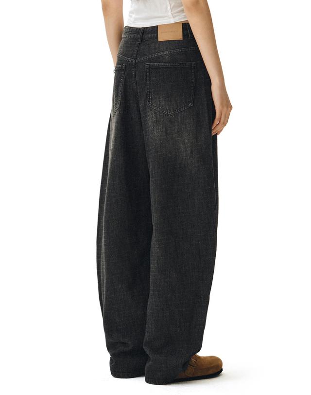 데케트 우먼 [린넨라이크]Linen Like Curved Wide Jeans DCWPT026BLACK 착용컷