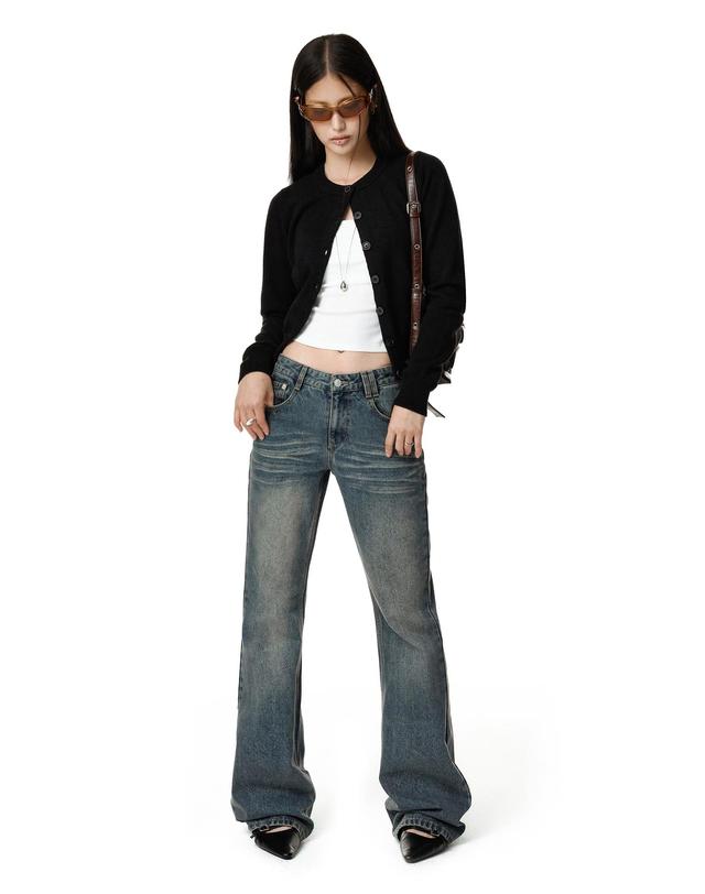 데케트 우먼 Adjustable Back Low Rise Relaxed Flared Jeans DCWPT031BLUE 착용컷