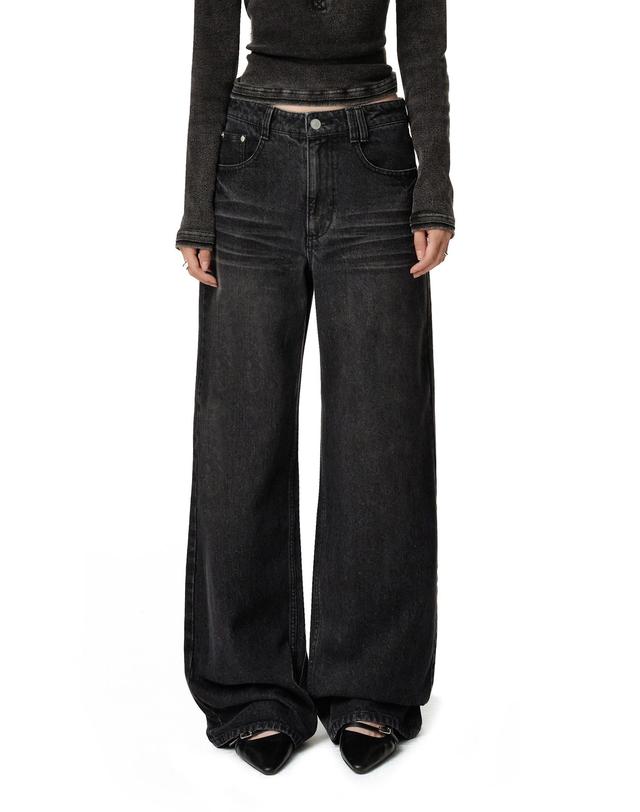 데케트 우먼 Adjustable Back Wide Jeans DCWPT032BLACK 착용컷