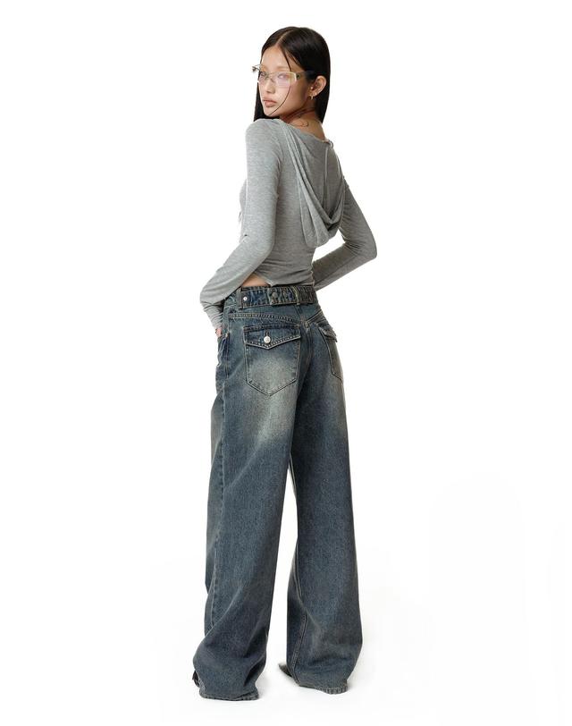 데케트 우먼 Adjustable Back Wide Jeans DCWPT032BLUE 착용컷
