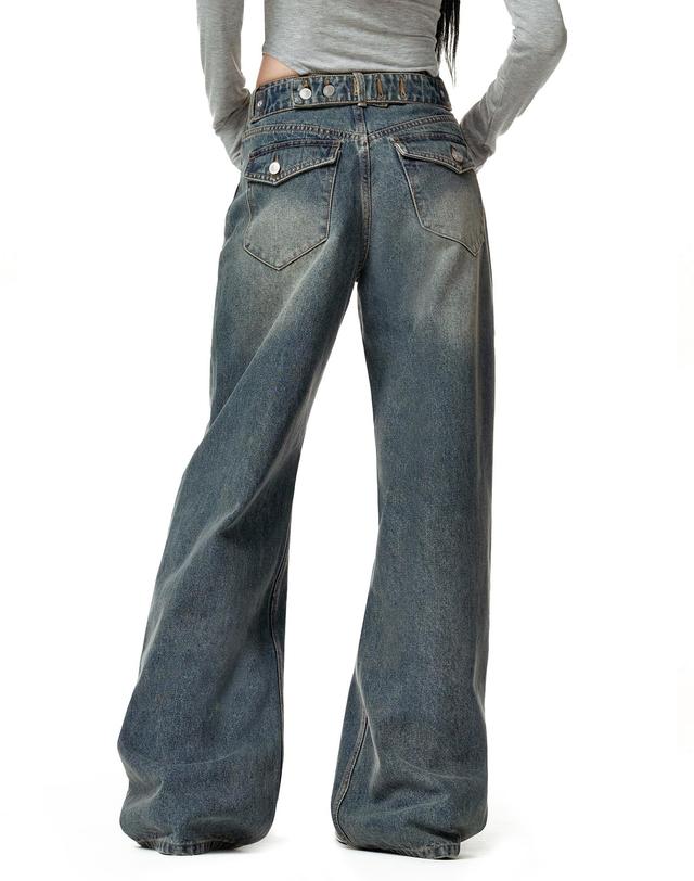 데케트 우먼 Adjustable Back Wide Jeans DCWPT032BLUE 착용컷