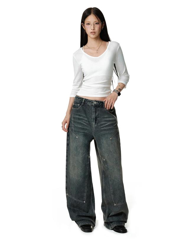 데케트 우먼 Double Knee Barrel Jeans DCWPT043BLUE 착용컷
