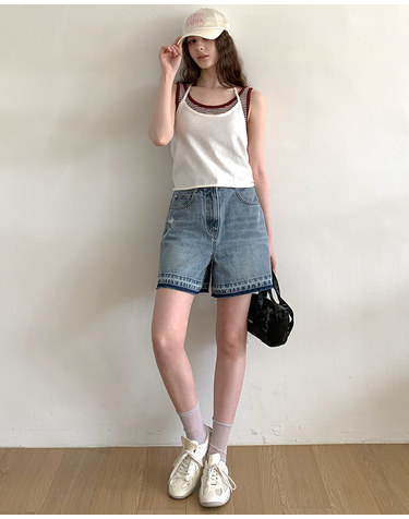 밑단 데미지 쇼츠 데님 LB60DLM201Z