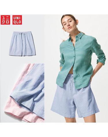 유니클로 재팬 여성 린넨 블렌드 이지 쇼츠 팬츠/스트라이프 반바지 2컬러 485575