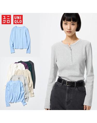 유니클로 재팬 여성 리브 헨리넥 긴팔 티셔츠 10컬러 487581