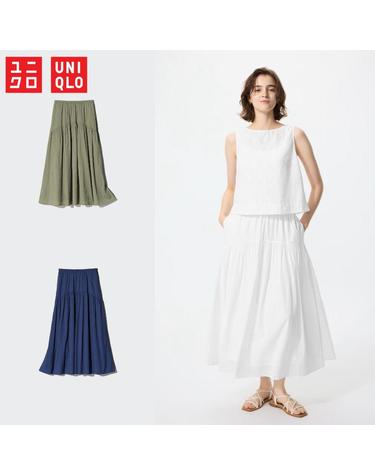 유니클로 재팬 여성 나일론 개더 스커트 주름 롱스커트 4컬러 489549