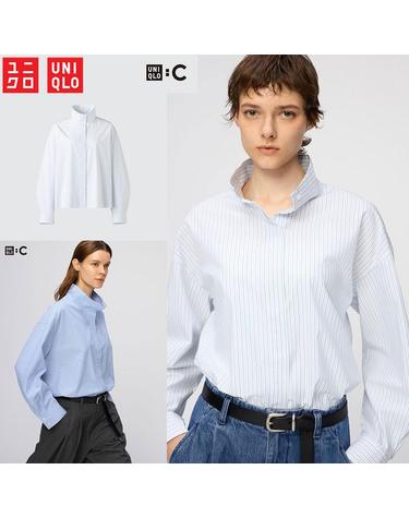 유니클로 C 재팬 여성 코튼 스탠드 칼라 스트라이프 셔츠 2컬러 489451