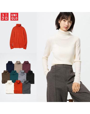 유니클로 재팬 메리노 리브 터틀넥 스웨터 여성 목폴라 티셔츠 16컬러 485305