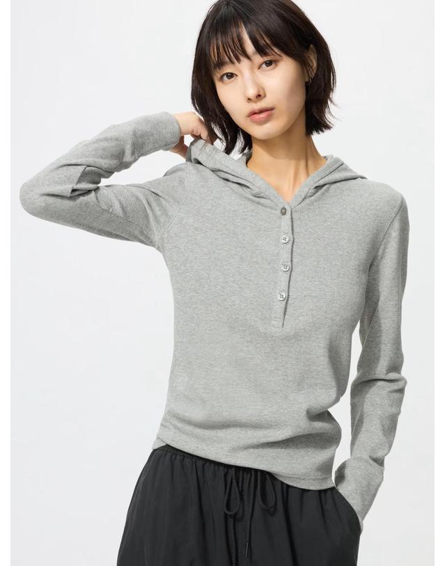 유니클로 유니클로 재팬 여성 후드 리브 긴팔 티셔츠 6컬러 488298 착용컷
