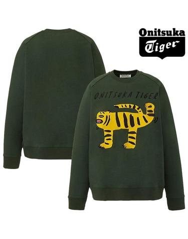오니츠카타이거 타이거 로고 그래픽 스웨트 탑 맨투맨 티셔츠 카키 2183B622.200