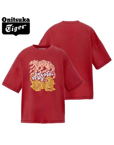 오니츠카타이거 남녀 공용 타이거 그래픽 반팔 티셔츠 버건디 2183B617.600