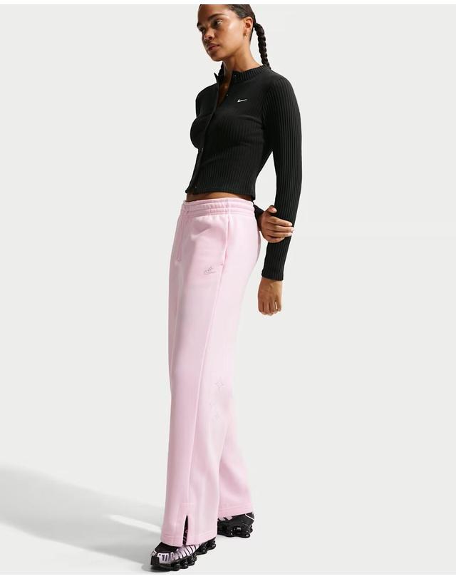 나이키 나이키 스포츠웨어 피닉스 플리스 여성 하이웨스트 와이드 레그 팬츠 트레이닝복 핑크폼 IQ1255-663 착용컷