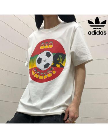 아디다스 오리지널 자메이카 밥 말리 그래픽 반팔 티셔츠 남녀 공용 화이트 KD2419