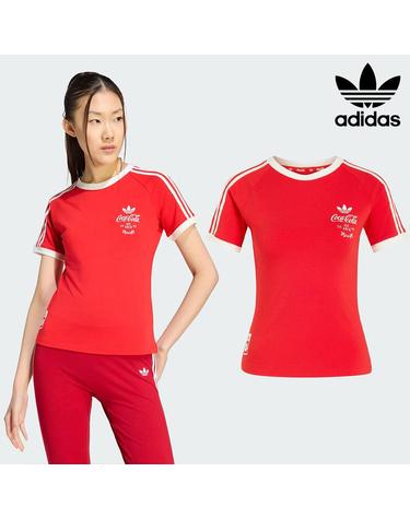 아디다스 오리지널 x 코카콜라 여성 3S 스트라이프 반팔 티셔츠 비비드 레드 KY7558
