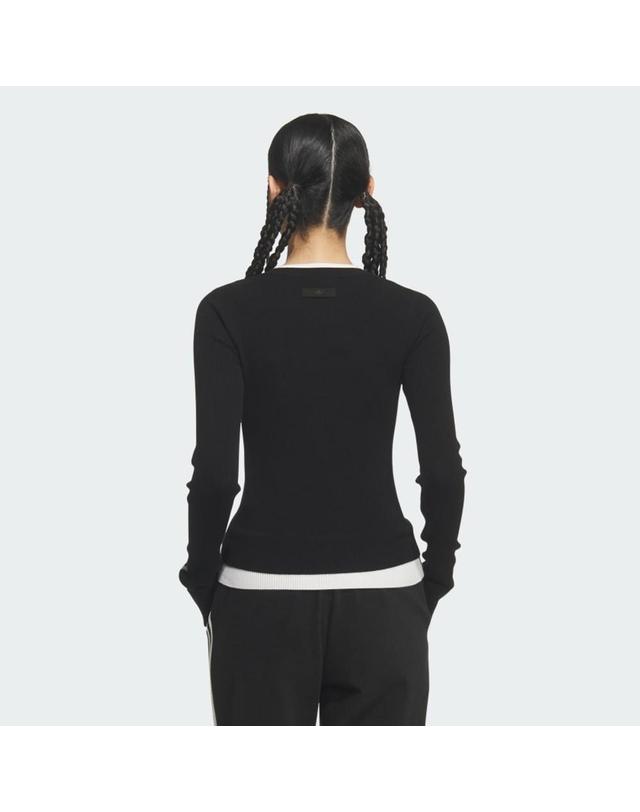 아디다스 아디다스 오리지널 3S 버튼 크루넥 긴팔 스웨트 니트 티셔츠 블랙 KS5333 착용컷