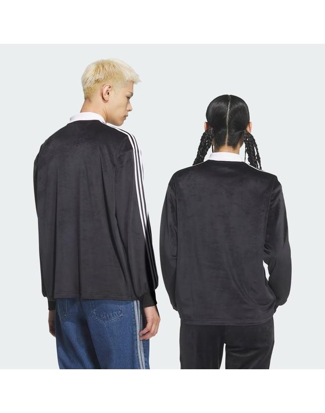 아디다스 아디다스 오리지널 벨루어 벨벳 폴로 롱 슬리브 긴팔 티셔츠 블랙 KQ5485 착용컷