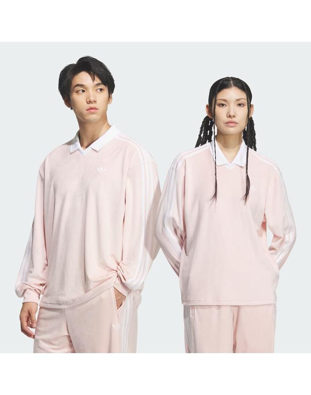 아디다스 아디다스 오리지널 벨루어 벨벳 폴로 롱 슬리브 긴팔 티셔츠 샌디 핑크 KQ5487 착용컷