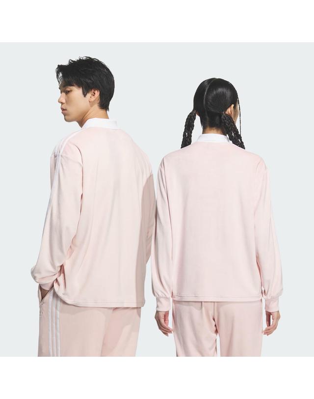 아디다스 아디다스 오리지널 벨루어 벨벳 폴로 롱 슬리브 긴팔 티셔츠 샌디 핑크 KQ5487 착용컷
