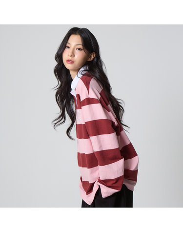 [언노운플라넷] 스트라이프 럭비 카라 셔츠 핑크
