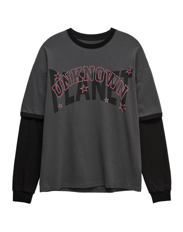 레이어드 디컨스트럭티드 슬림 티셔츠 챠콜_Layered Deconstructed Slim Tee Charcoal
